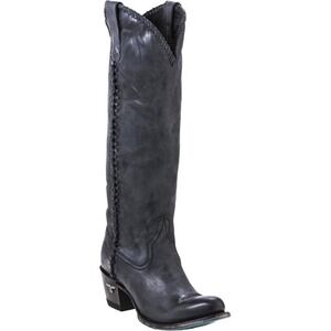 Lane Boots Plain Jane Black Distressed Leather Braided Stitch Western Boots 10